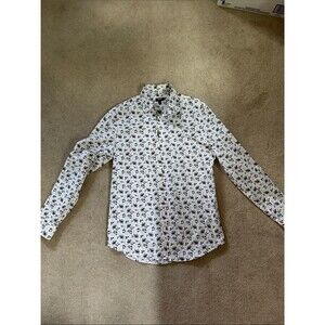 Express Slim White Button-Down Formal Shirt with Gray Floral Print Like New!